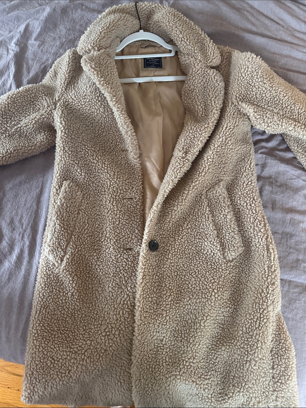 Abercrombie & Fitch Cream Teddy Coat with Single Button